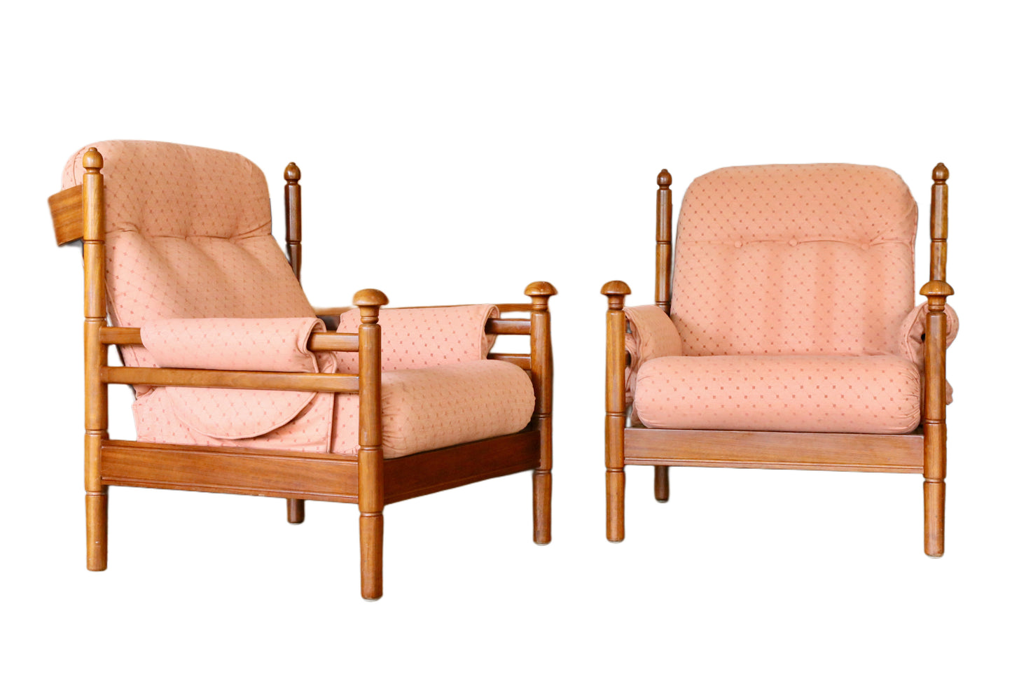 Guy Rogers, Pair British Mid Century Modern Teak Lounge Armchairs