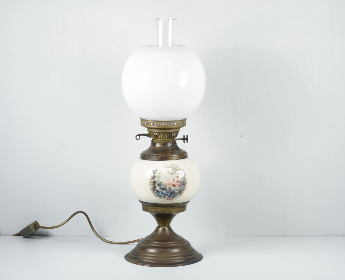 Vintage Duplex Crackle Glaze Ceramic Brass Table Lamp