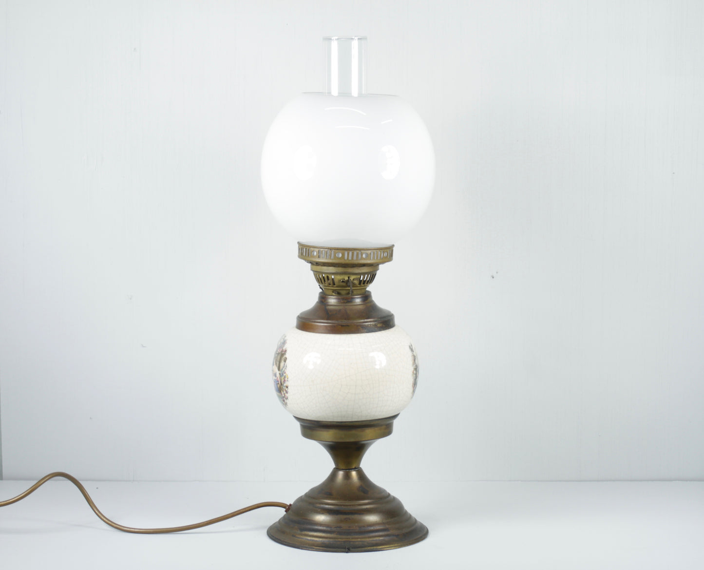 Vintage Duplex Crackle Glaze Ceramic Brass Table Lamp