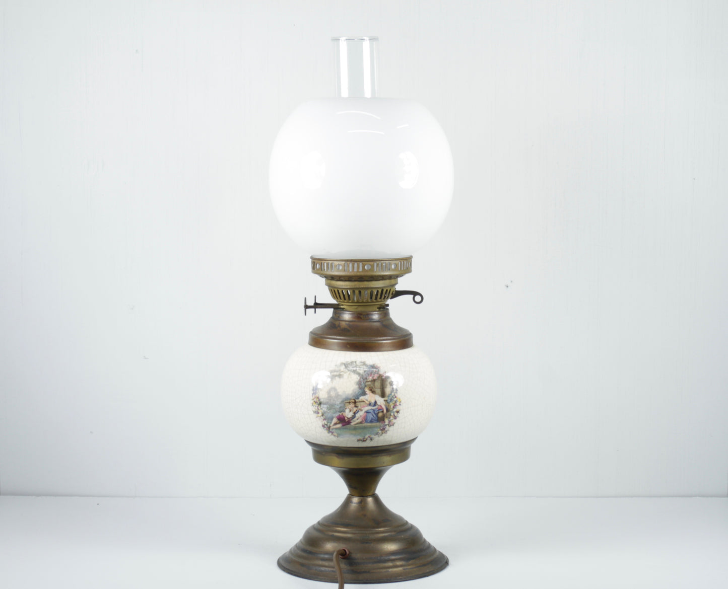 Vintage Duplex Crackle Glaze Ceramic Brass Table Lamp