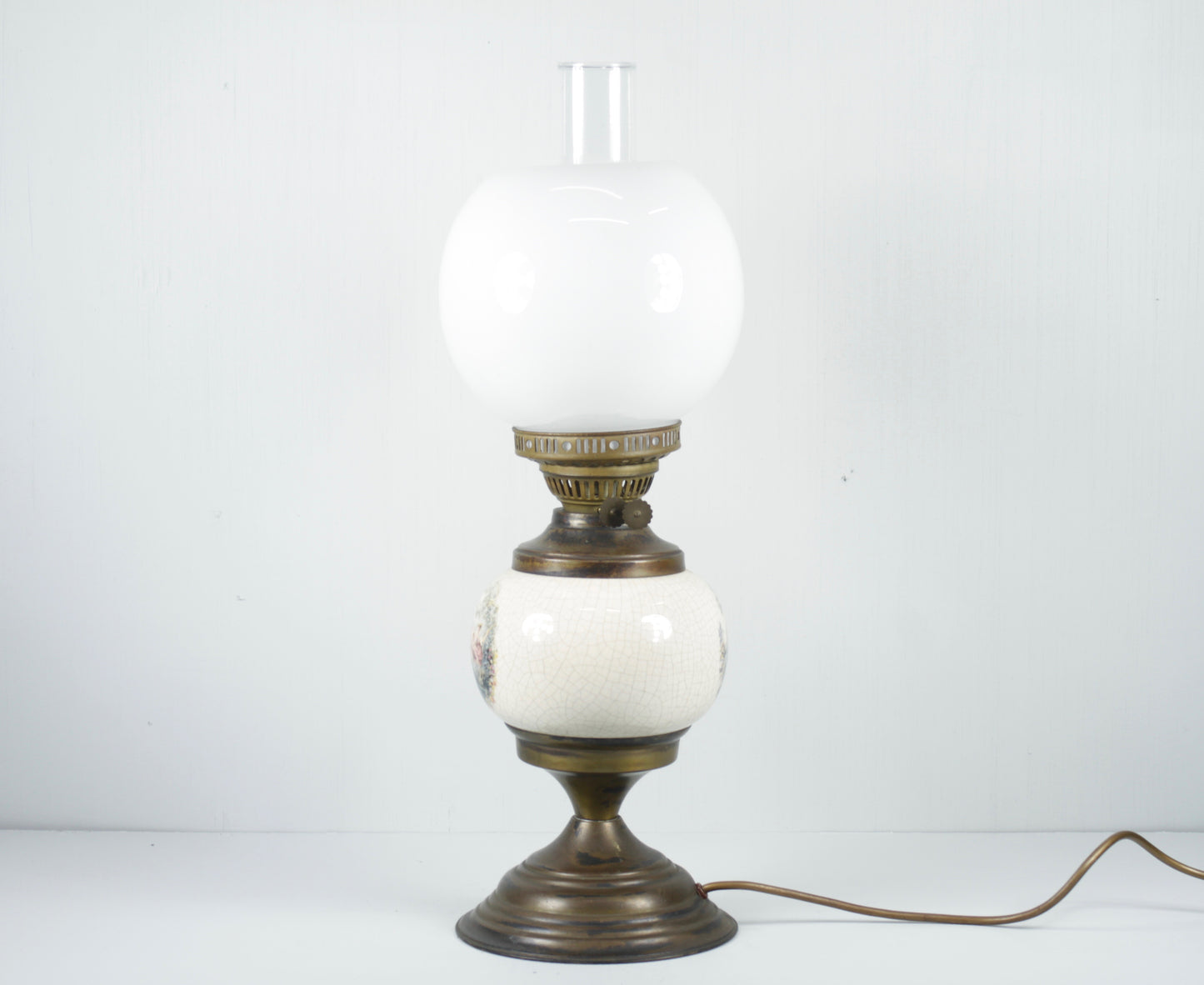 Vintage Duplex Crackle Glaze Ceramic Brass Table Lamp