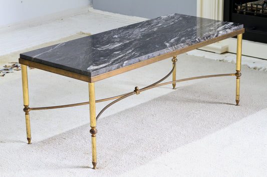 Italian Neoclassical Design Mid Century Modern Brass & Black Stone Coffee Table