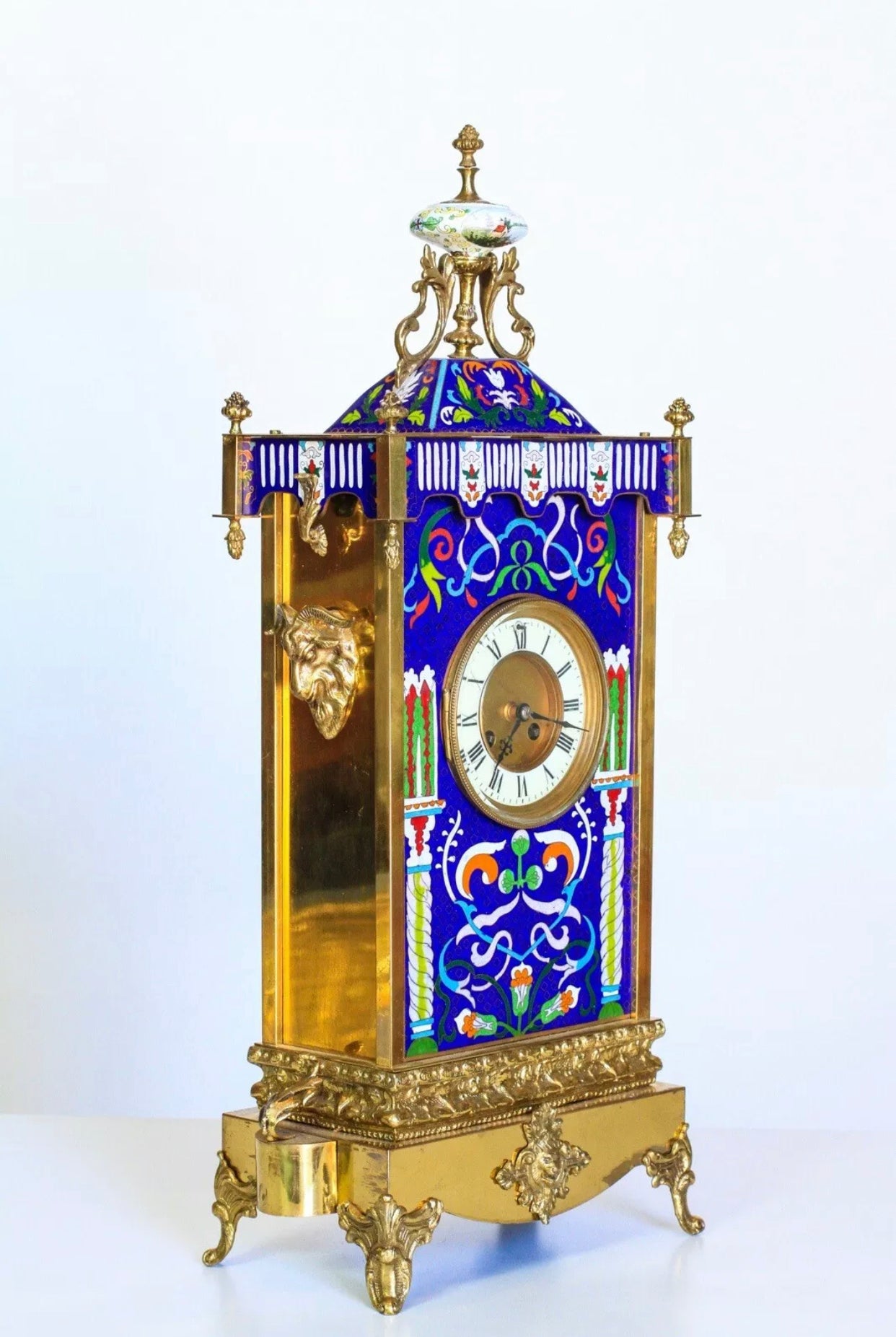 Large Fine French Neo-Grec Gilt Bronze and Champleve Enamel Mantel Clock