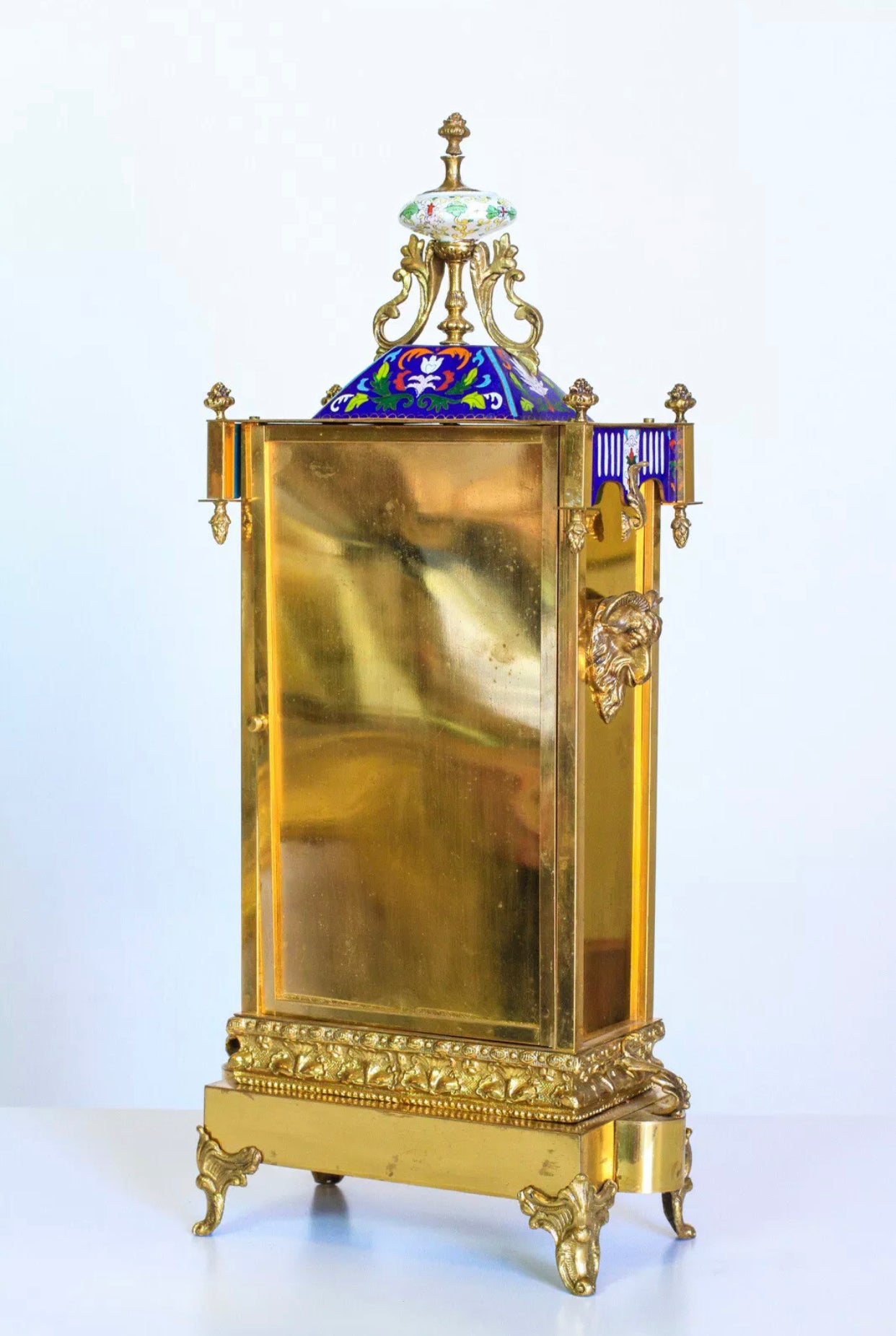 Large Fine French Neo-Grec Gilt Bronze and Champleve Enamel Mantel Clock