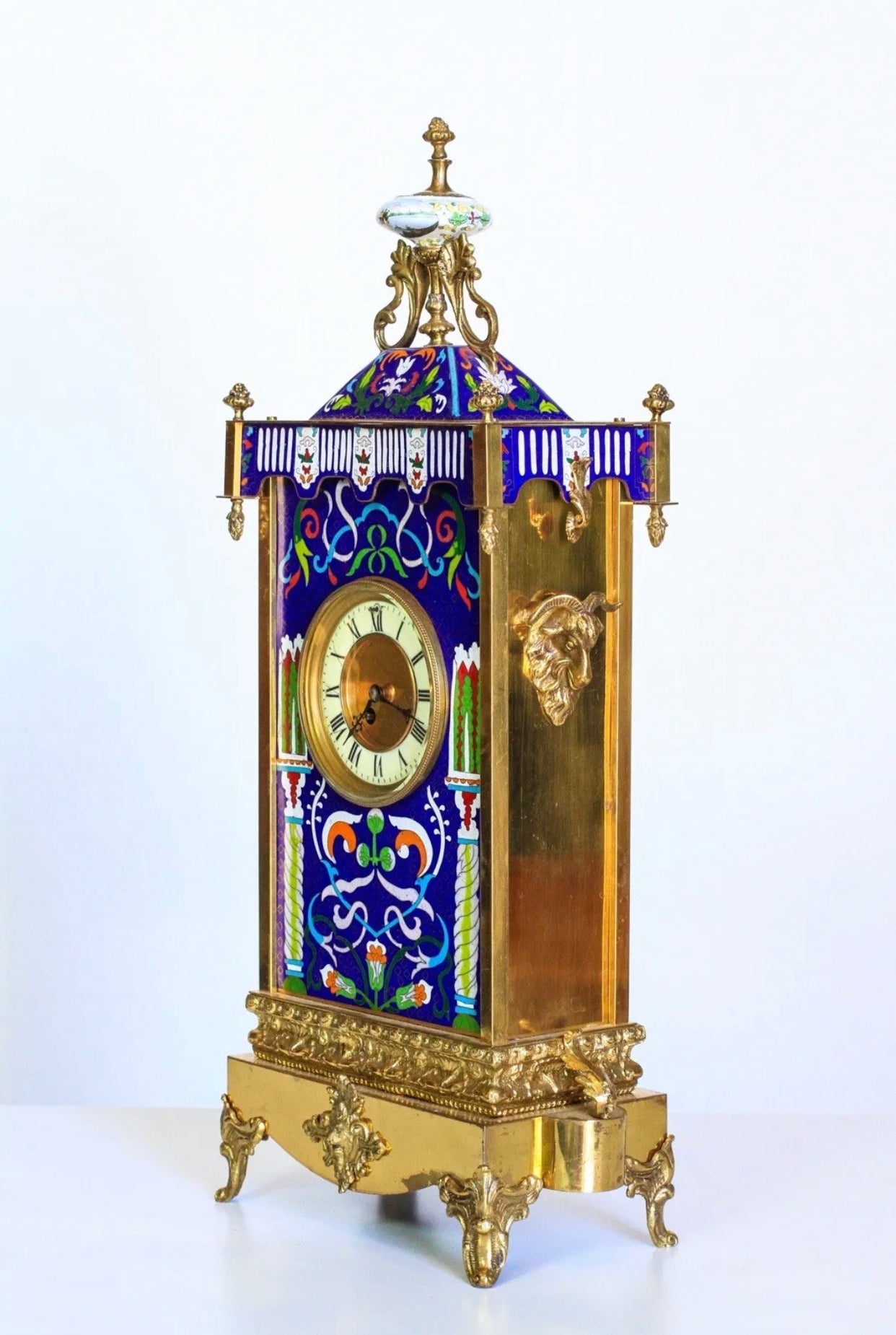 Large Fine French Neo-Grec Gilt Bronze and Champleve Enamel Mantel Clock